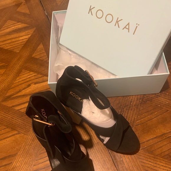 KOOKAI Sz 39 Black Jennifer heels Leather Upper Wooden Platform Heels NWT 🤎 - Picture 8 of 11